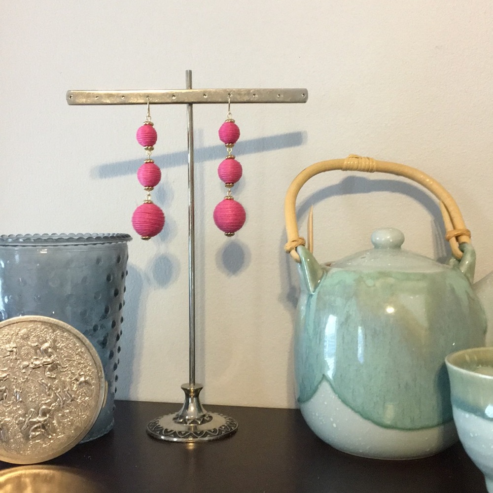 Three Drop Dark Pink Earrings